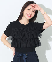 日系蕾絲造型短袖針織上衣 (Frill knit top)