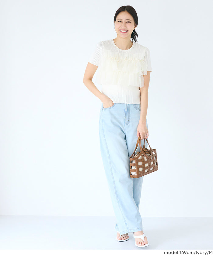 日系蕾絲造型短袖針織上衣 (Frill knit top)