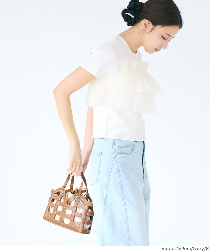 日系蕾絲造型短袖針織上衣 (Frill knit top)