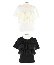 日系蕾絲造型短袖針織上衣 (Frill knit top)
