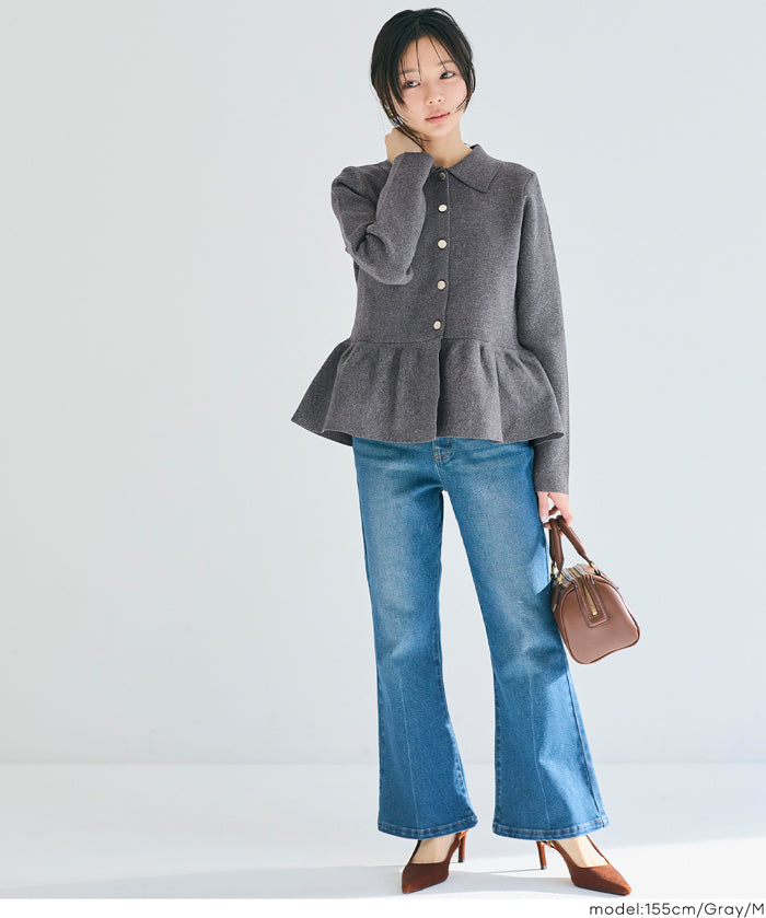 Cute Japanese Style Long-Sleeved Babydoll Top with Gold Buttons 