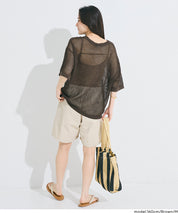 五分袖鏤空針織上衣(Mesh Knit )