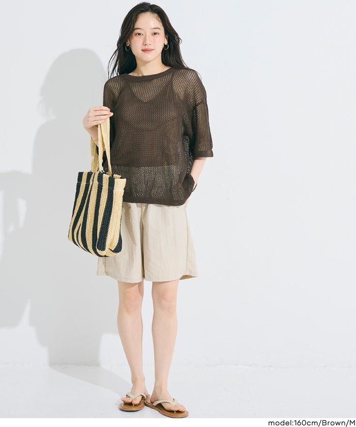五分袖鏤空針織上衣(Mesh Knit )