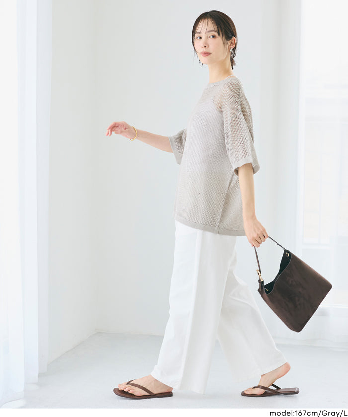 五分袖鏤空針織上衣(Mesh Knit )