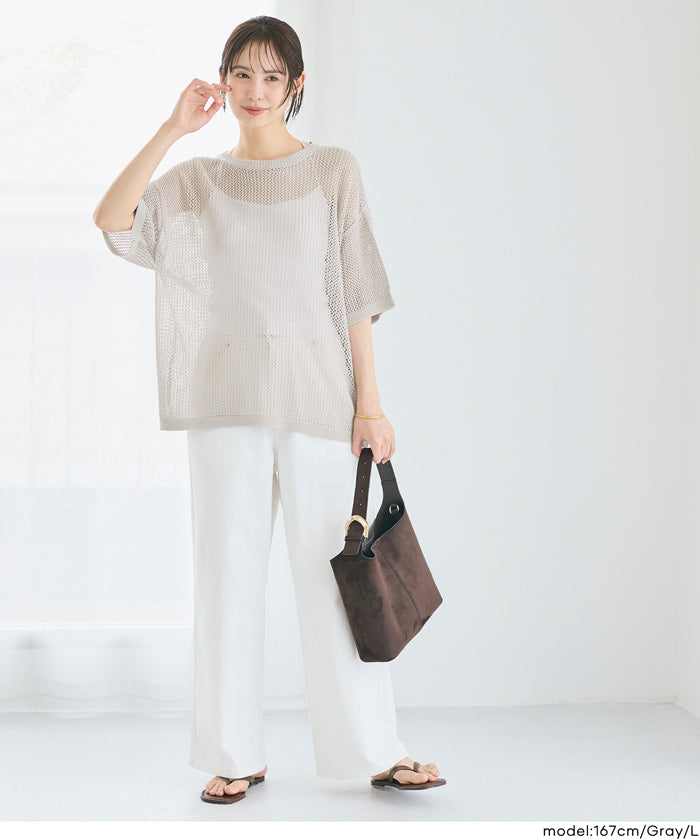 五分袖鏤空針織上衣(Mesh Knit )