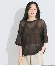 五分袖鏤空針織上衣(Mesh Knit )