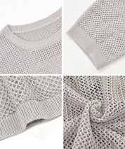 五分袖鏤空針織上衣(Mesh Knit )