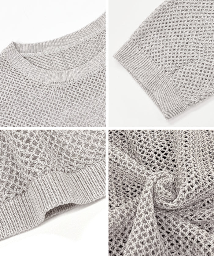 五分袖鏤空針織上衣(Mesh Knit )