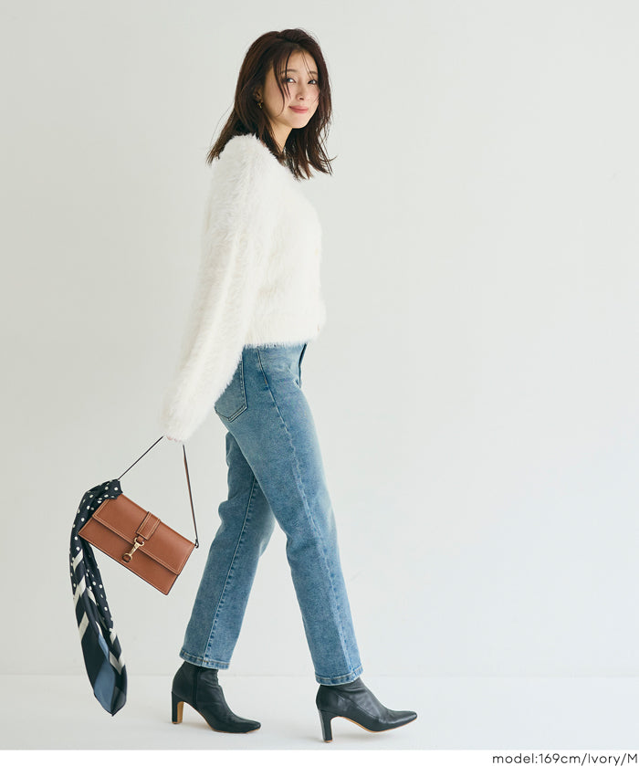 Soft and fluffy round neck long-sleeved knit sweater 