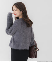 Soft and fluffy round neck long-sleeved knit sweater 
