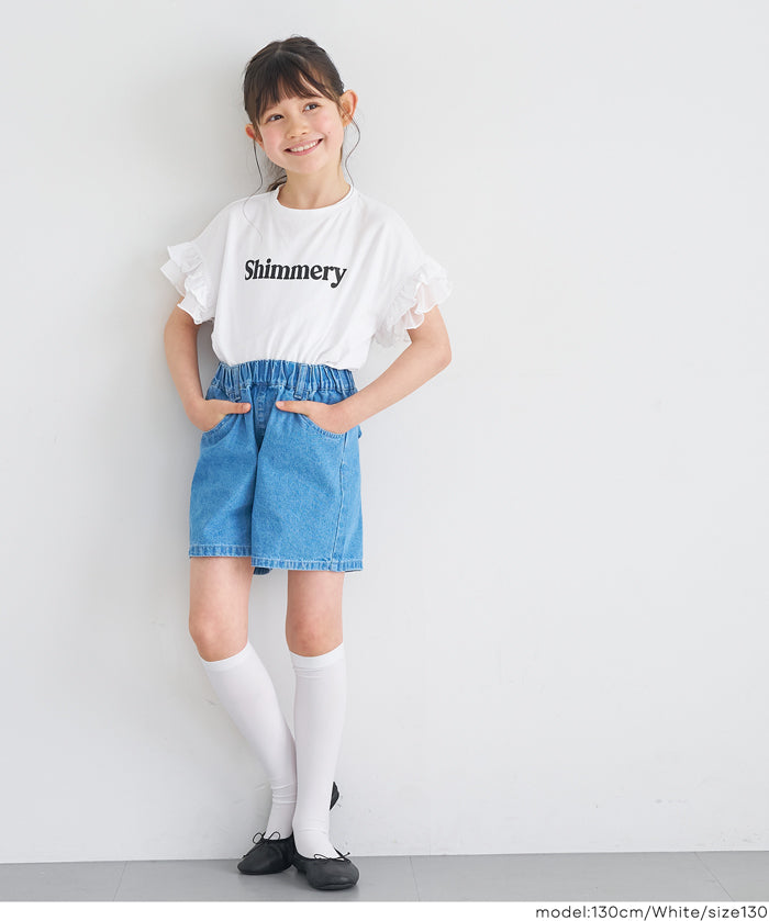 童裝造型法式袖LOGO短袖上衣