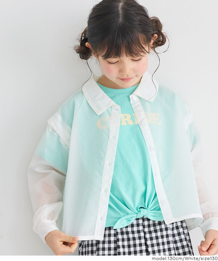 童裝日系設計感透膚長袖襯衫