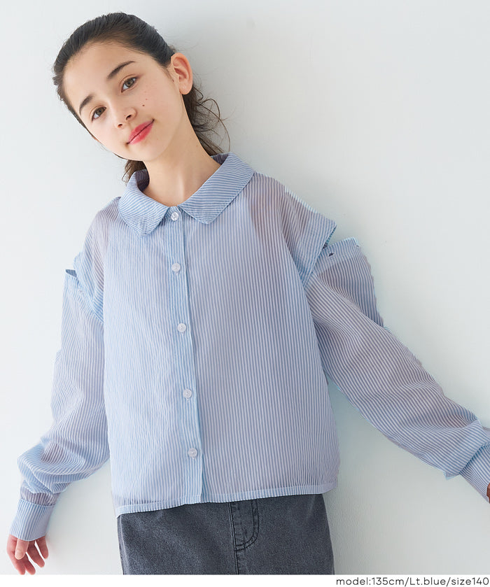 童裝日系設計感透膚長袖襯衫