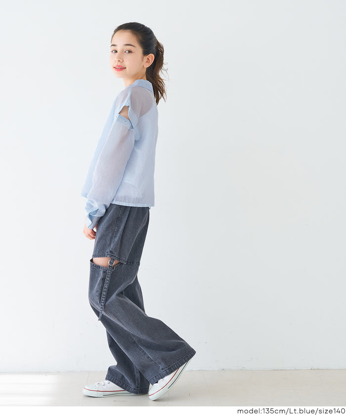 童裝日系設計感透膚長袖襯衫