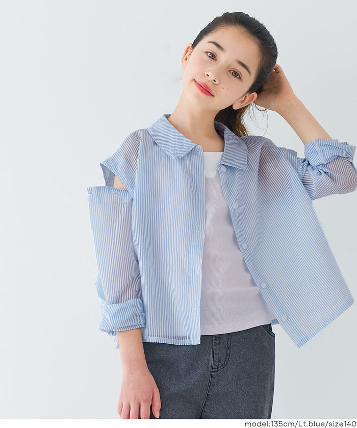 童裝日系設計感透膚長袖襯衫