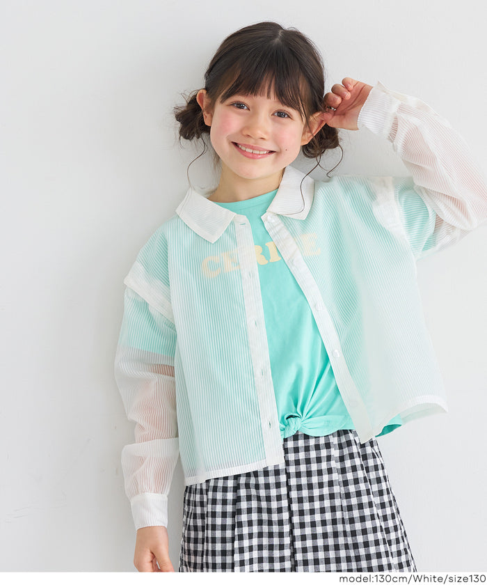 童裝日系設計感透膚長袖襯衫
