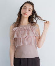 日系蕾絲拼接無袖針織上衣 (Sleeveless frill knit top)