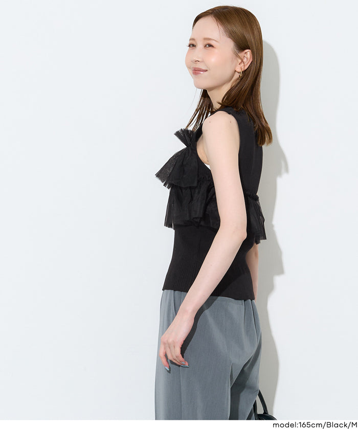 日系蕾絲拼接無袖針織上衣 (Sleeveless frill knit top)