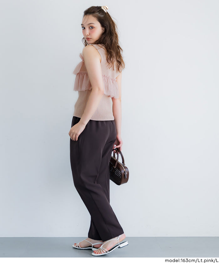 日系蕾絲拼接無袖針織上衣 (Sleeveless frill knit top)