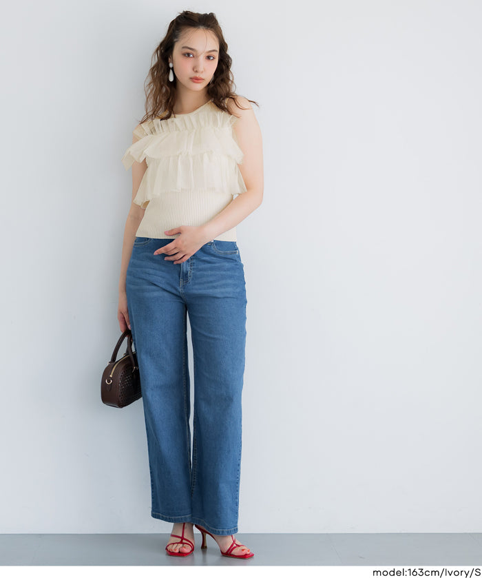 日系蕾絲拼接無袖針織上衣 (Sleeveless frill knit top)