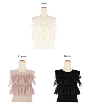 日系蕾絲拼接無袖針織上衣 (Sleeveless frill knit top)