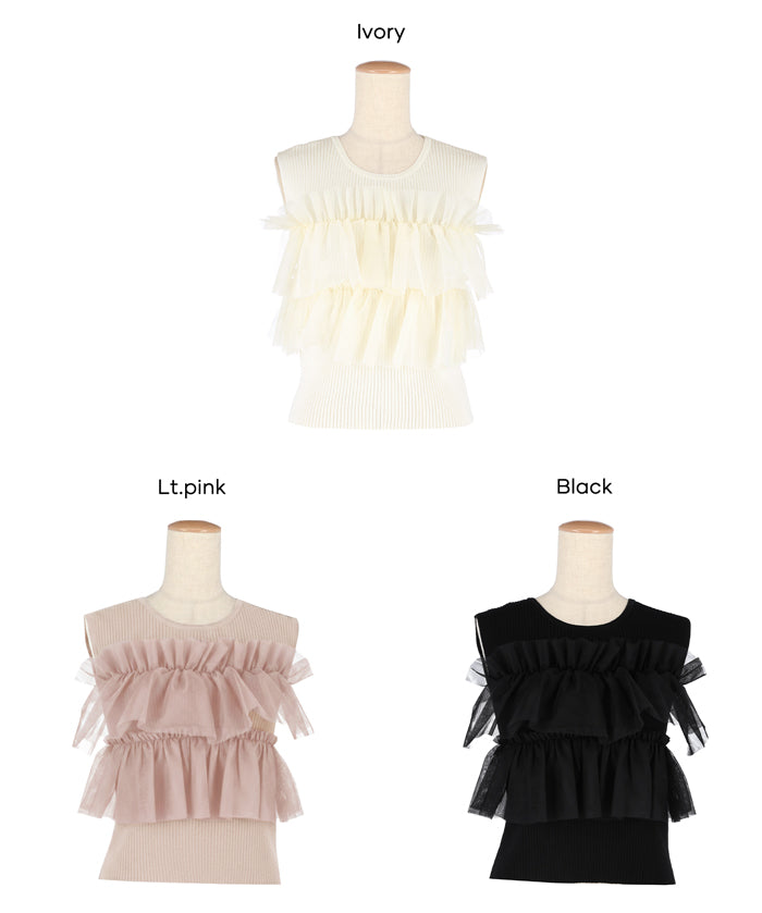 日系蕾絲拼接無袖針織上衣 (Sleeveless frill knit top)