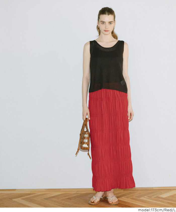 甜美皺褶造型彈性直筒長裙 (Stretch Shirred I-Line Skirt)
