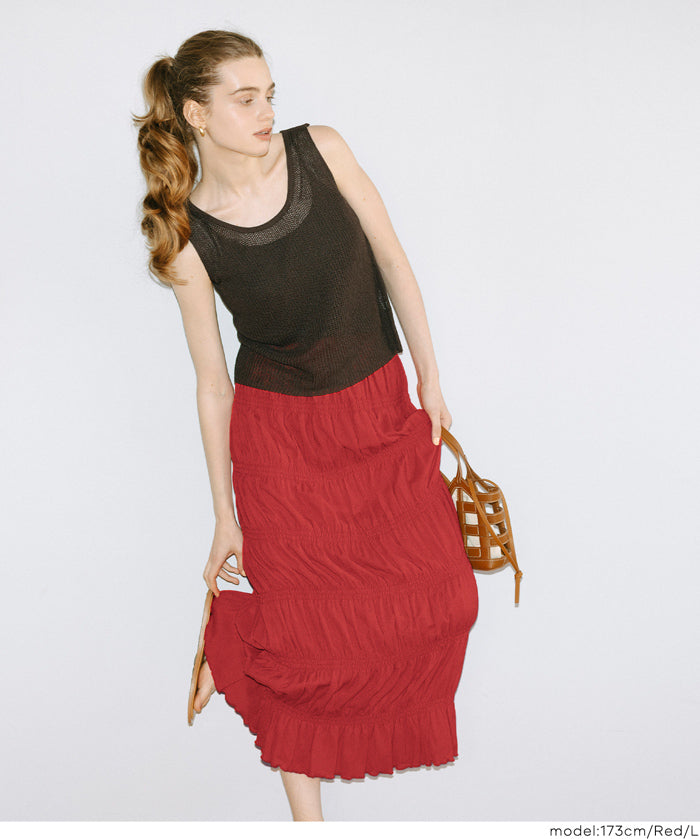 甜美皺褶造型彈性直筒長裙 (Stretch Shirred I-Line Skirt)