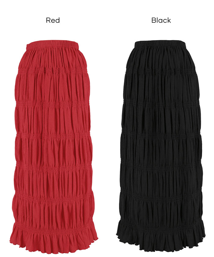 甜美皺褶造型彈性直筒長裙 (Stretch Shirred I-Line Skirt)