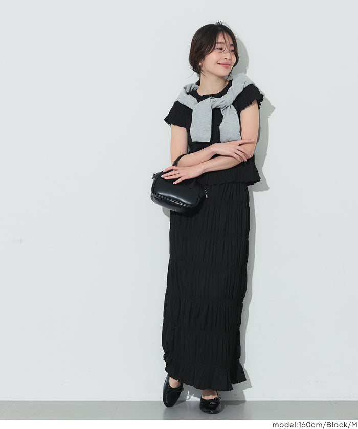 甜美皺褶造型彈性直筒長裙 (Stretch Shirred I-Line Skirt)