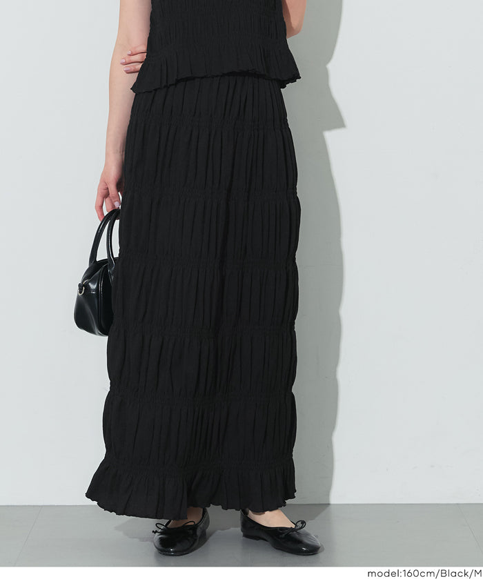 甜美皺褶造型彈性直筒長裙 (Stretch Shirred I-Line Skirt)