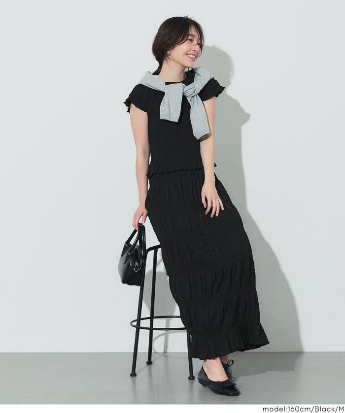 甜美皺褶造型彈性直筒長裙 (Stretch Shirred I-Line Skirt)