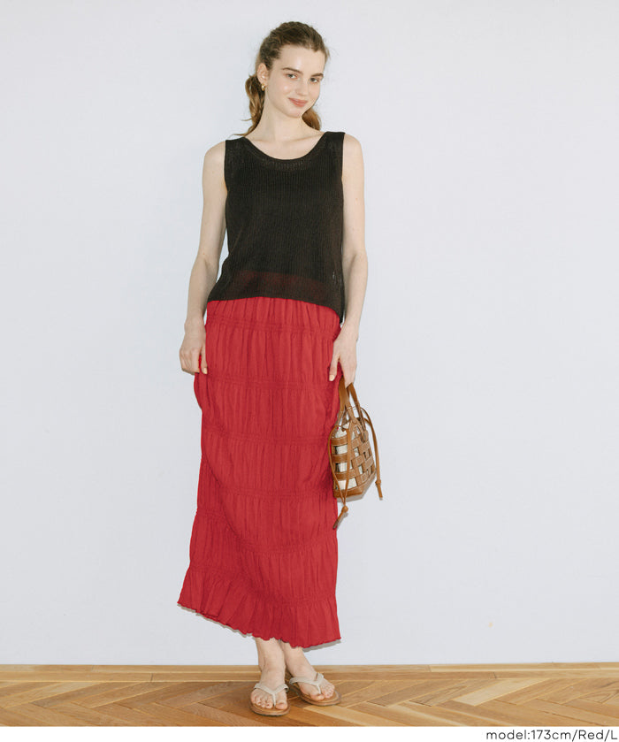 甜美皺褶造型彈性直筒長裙 (Stretch Shirred I-Line Skirt)