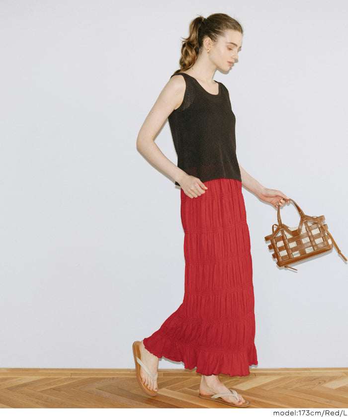甜美皺褶造型彈性直筒長裙 (Stretch Shirred I-Line Skirt)
