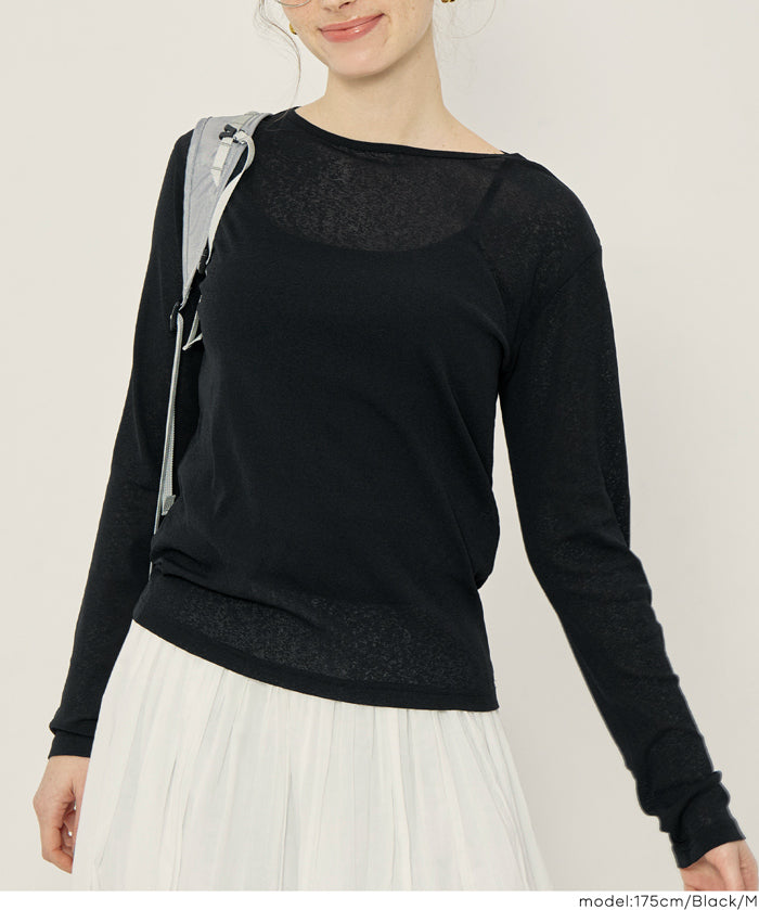 透膚彈性薄長袖上衣