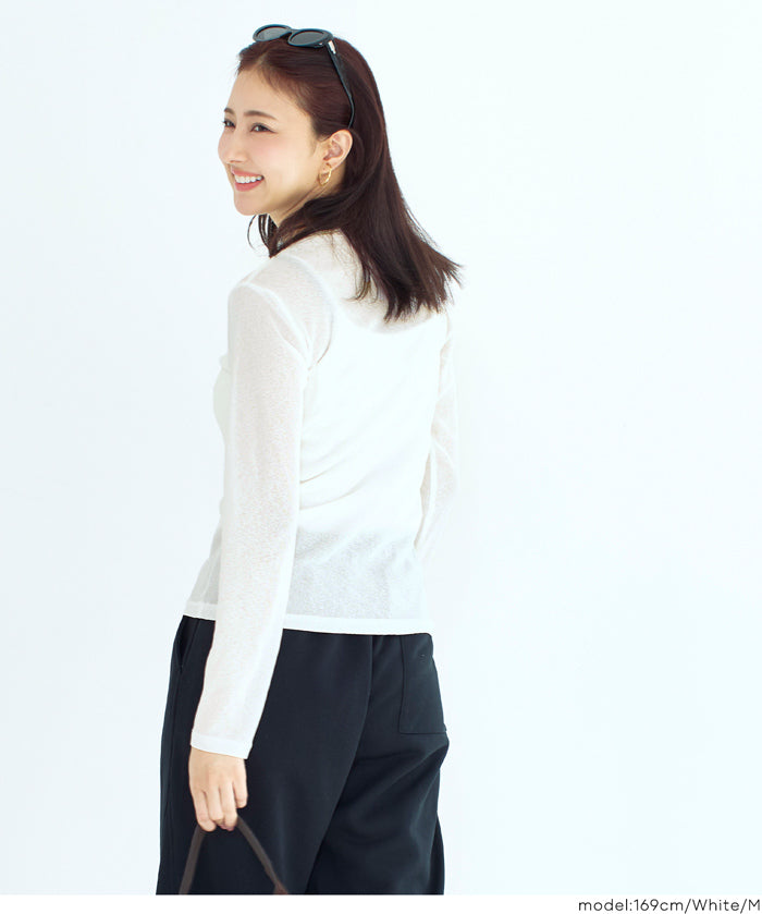 透膚彈性薄長袖上衣