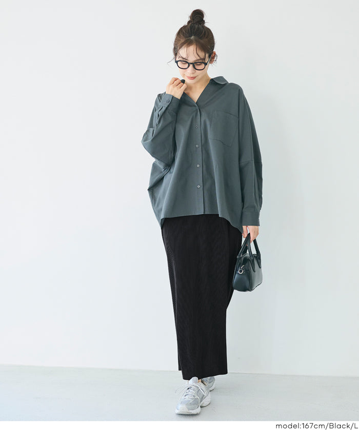 彈性細百褶休閒直筒裙