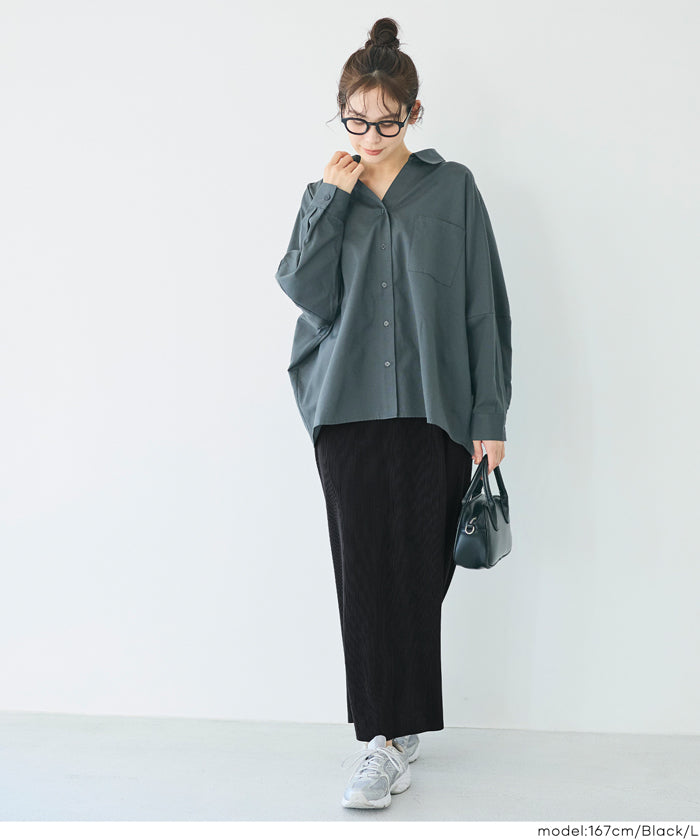 彈性細百褶休閒直筒裙