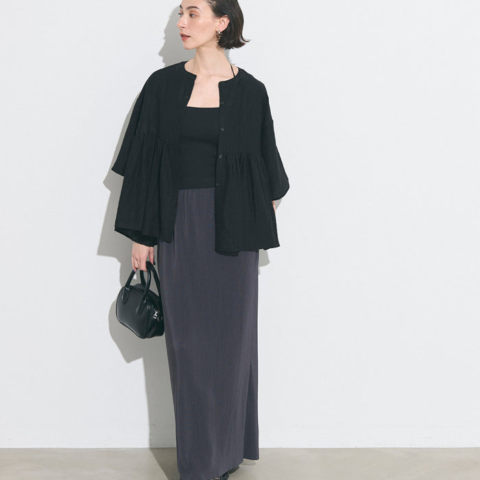 彈性細百褶休閒直筒裙