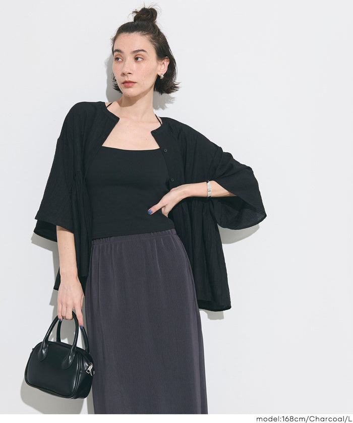 彈性細百褶休閒直筒裙