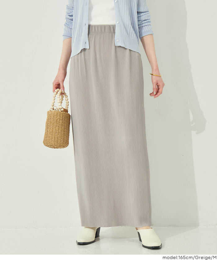 彈性細百褶休閒直筒裙