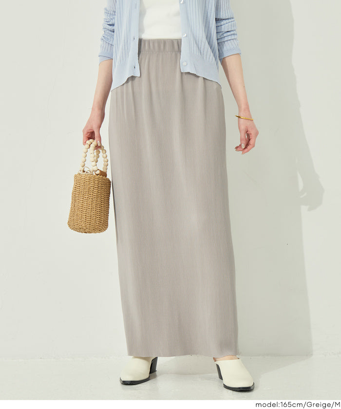 彈性細百褶休閒直筒裙