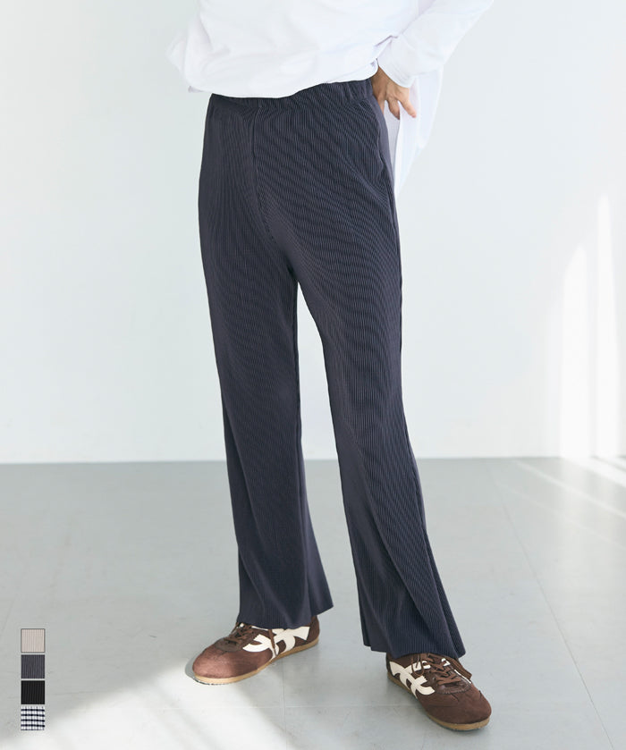 彈性細百褶休閒長褲