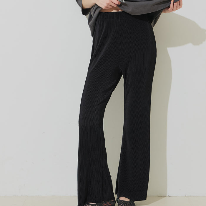 彈性細百褶休閒長褲