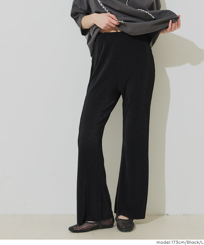 彈性細百褶休閒長褲