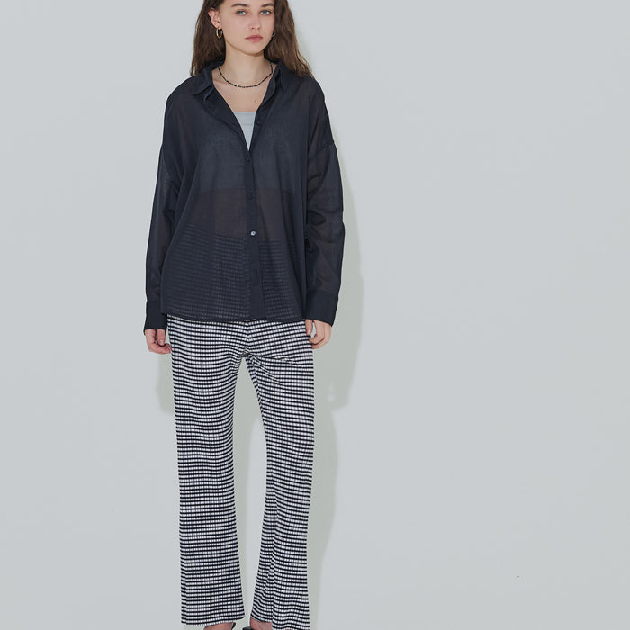 彈性細百褶休閒長褲