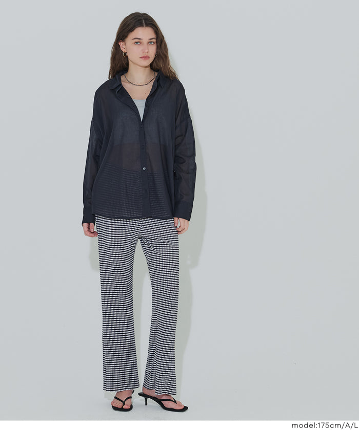 彈性細百褶休閒長褲