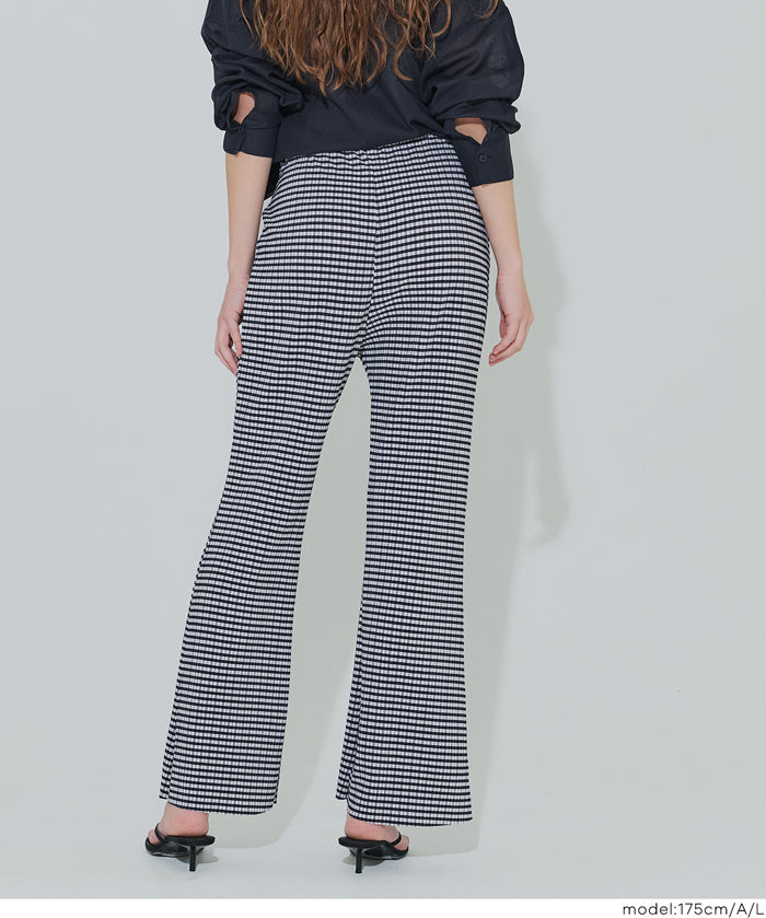 彈性細百褶休閒長褲