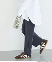 彈性細百褶休閒長褲