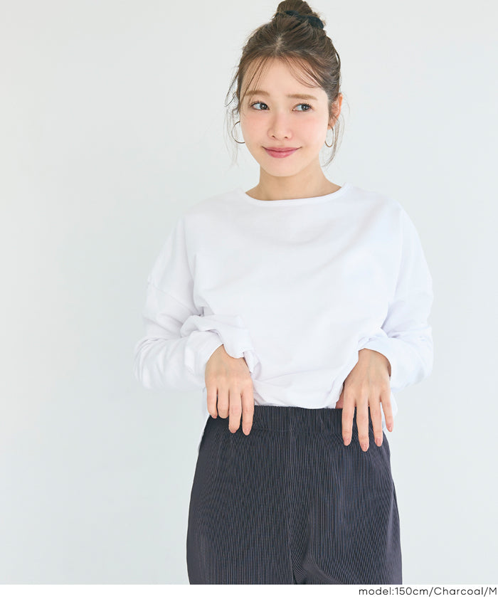 彈性細百褶休閒長褲